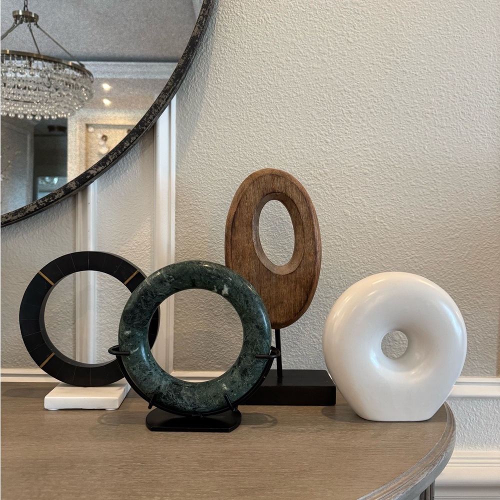 Modern Circular Sculpture Set in Green, Black, Brown, and White